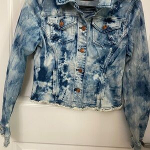 Anthropologie Pilcro Tye Dye Blue Denim Trucker Jacket size S NWOT